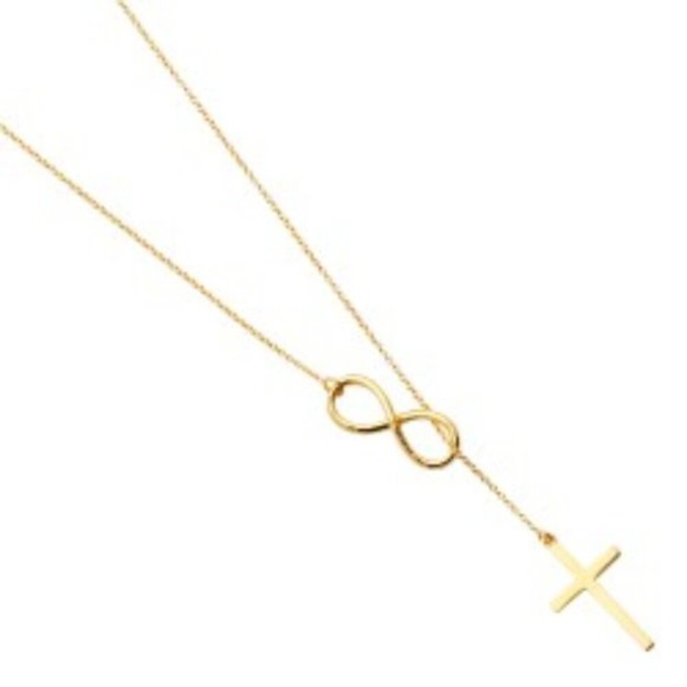Solid 14K Yellow Cross Infinity Chain Necklace